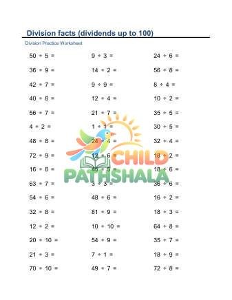 Division Facts To 100 B