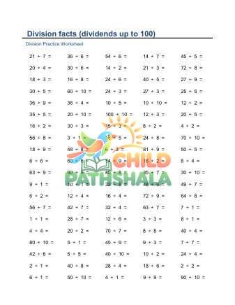 Division Facts To 100 D