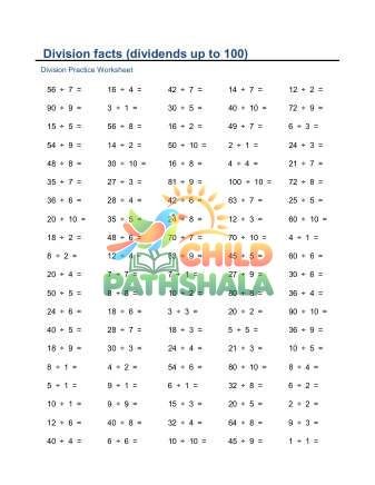 Preview of Division Facts To 100 E