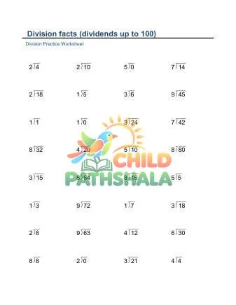 Preview of Division Facts Vertical To 100