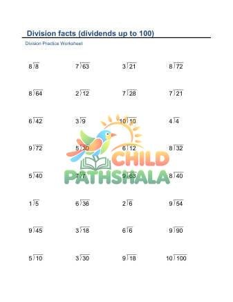 Division Facts Vertical To 100 C