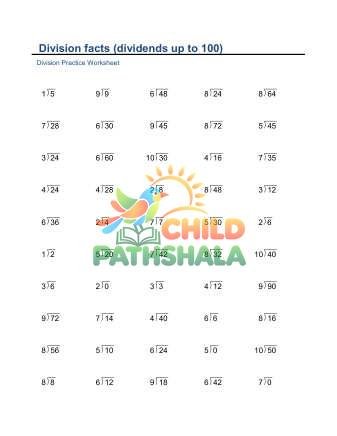 Division Facts Vertical To 100 E