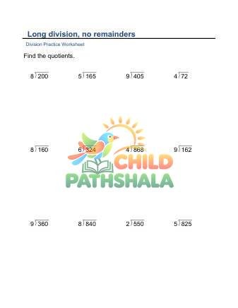 Long Division No Remainder 3x1 Digit B