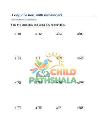 Long Division Remainder 2x1 Digit A Worksheet for Grade 1