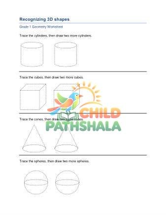 Geometry 3 D Shapes C Worksheet for Grade 1