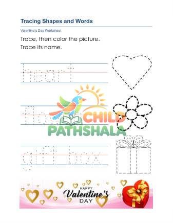 Preview of Valentine Tracing Shapes Words