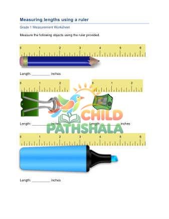 Measuring Length Inches A Worksheet for Grade 1