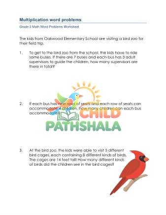 Grade 3 Multiplication Word Problems Worksheet for Grade 1