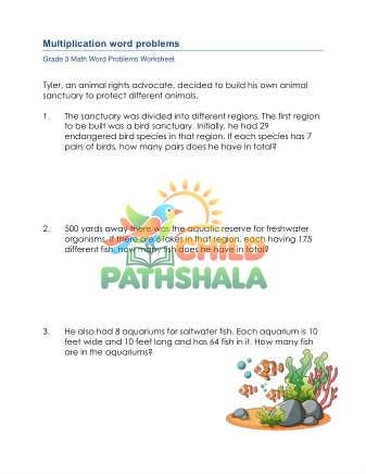 Grade 3 Multiplication Word Problems Worksheet for Grade 1