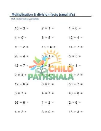 Preview of Multiplication Division Facts Small Horizontal