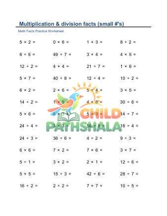 Multiplication Division Facts Small Horizontal D