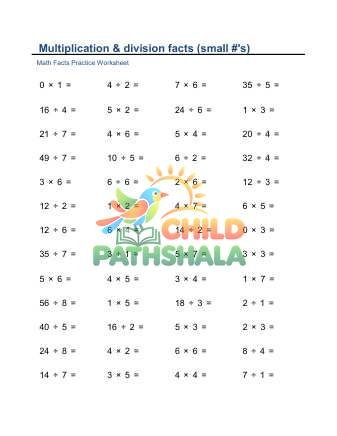 Multiplication Division Facts Small Horizontal E