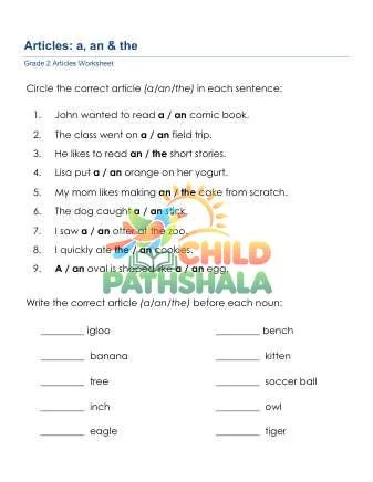 Preview of Grammar Worksheet Articles A An The
