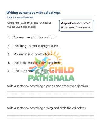 Grammar Worksheet Grade 1 Adjectives 1