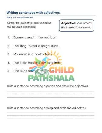 Preview of Grammar Worksheet Grade 1 Adjectives