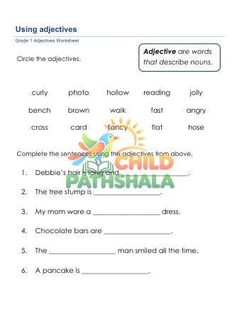 Preview of Grammar Worksheet Grade 1 Adjectives Sentences 1