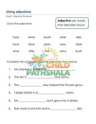 Preview of Grammar Worksheet Grade 1 Adjectives Sentences 2