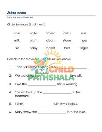 Preview of Grammar Worksheet Grade 1 Nouns