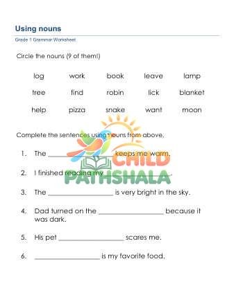 Preview of Grammar Worksheet Grade 1 Nouns 2