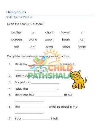 Preview of Grammar Worksheet Grade 1 Nouns 3