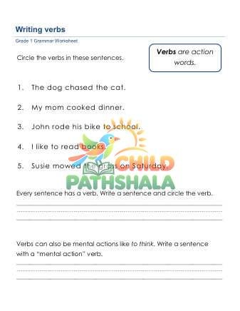 Preview of Grammar Worksheet Grade 1 Verbs 1