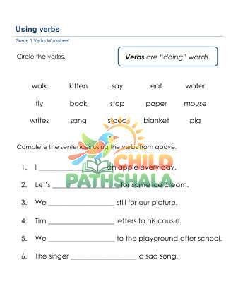 Grammar Worksheet Grade 1 Verbs Sentences 1 Worksheet for Grade 1