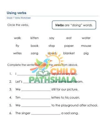 Preview of Grammar Worksheet Grade 1 Verbs Sentences