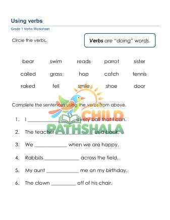 Grammar Worksheet Grade 1 Verbs Sentences 2