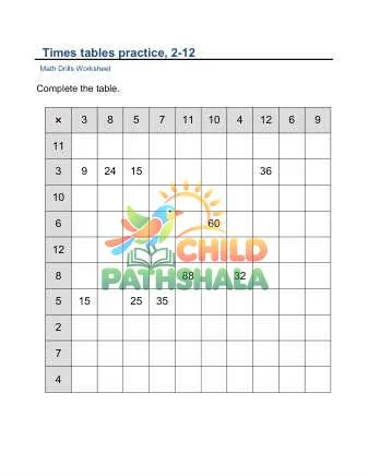 Preview of Times Tables 12
