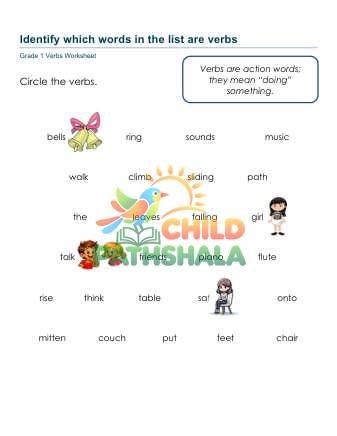 Identify Verbs B Worksheet for Grade 1
