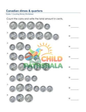 Counting Money Dimes Quarters Cdn D