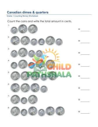 Counting Money Dimes Quarters Cdn E