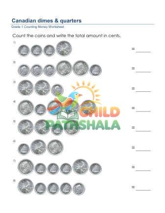 Counting Money Dimes Quarters Cdn F