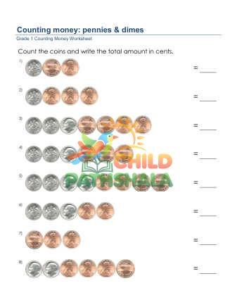 Preview of Counting Money Pennies Dimes A