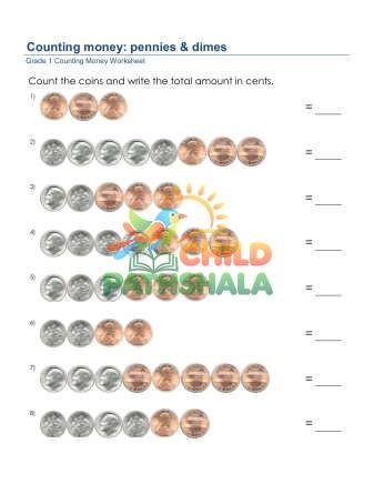 Preview of Counting Money Pennies Dimes B