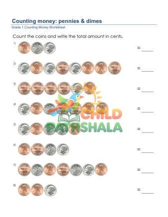Preview of Counting Money Pennies Dimes F