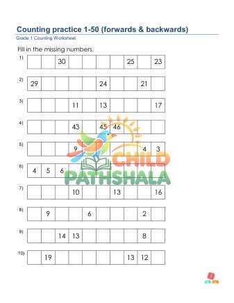 Counting Practice 1 50 E Worksheet for Grade 1