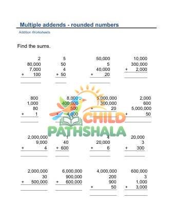 Multiple Addends Rounded F Worksheet for Grade 1