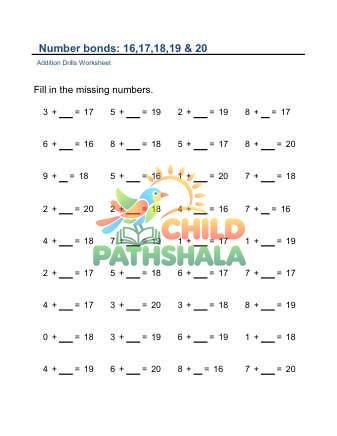 Number Bonds 16 17 18 19 20 Worksheet for Grade 1