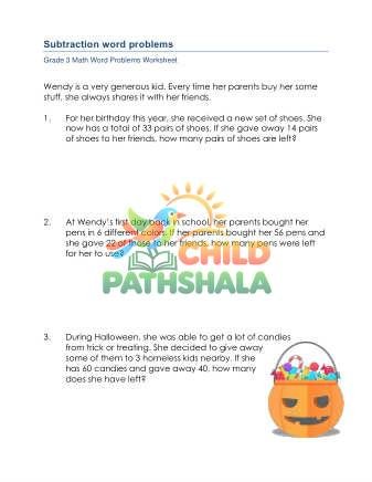 Preview of Grade 3 Subtraction Word Problems