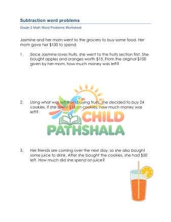 Preview of Grade 3 Subtraction Word Problems