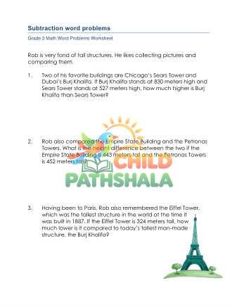 Preview of Grade 3 Subtraction Word Problems