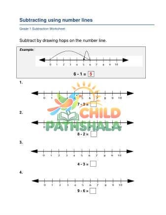 Number Line Subtraction Worksheet for Grade 1