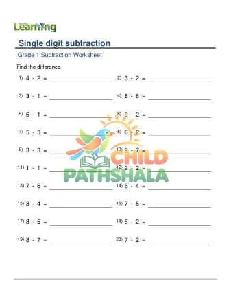 Preview of Single Digit Subtraction