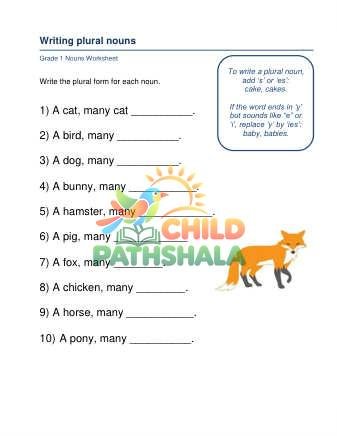 Plural Nouns A Worksheet for Grade 1