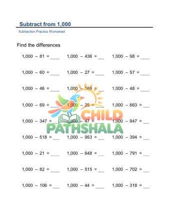 Subtract From 1000 B Worksheet for Grade 1