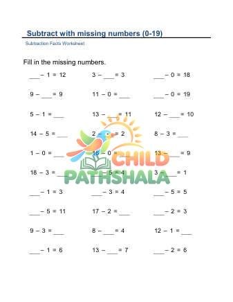 Preview of Subtract Missing Minuend Subtrahend Within 19 A