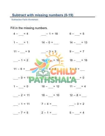 Preview of Subtract Missing Minuend Subtrahend Within 19 D