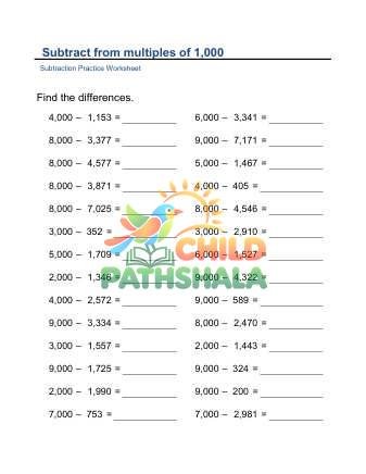 Subtract Multiples 1000 C Worksheet for Grade 1
