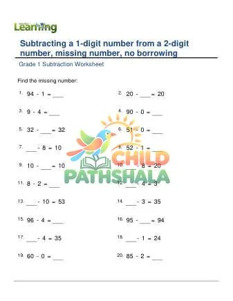 Preview of Subtracting 1 Digit From 2 Digit Missing Number